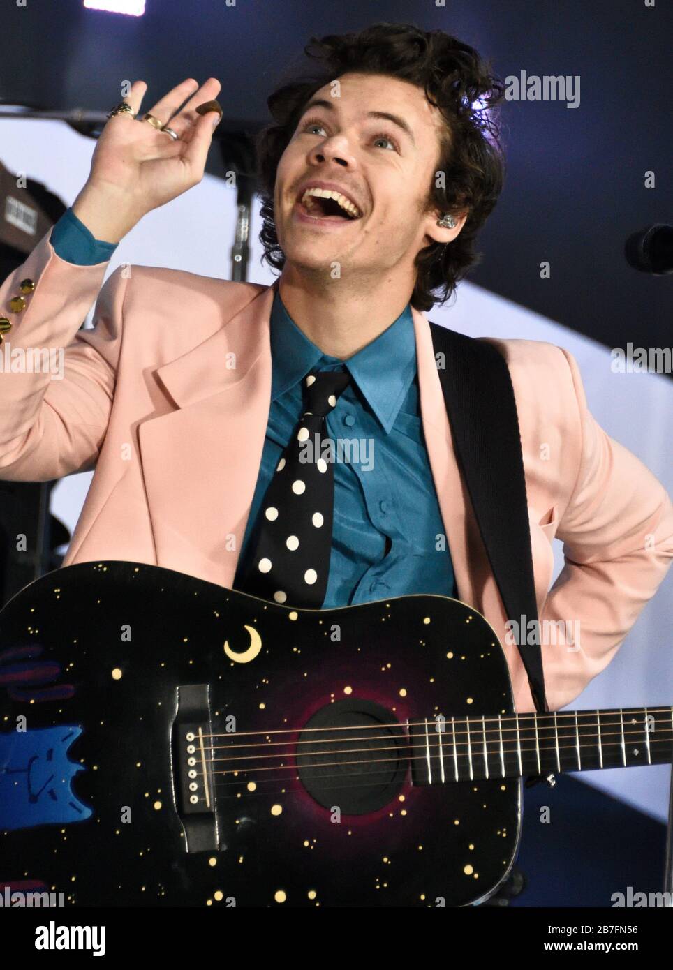 NEW YORK, NY, USA - FEBRUARY 26, 2020: English Singer-Songwriter Harry Styles Performs on NBC's 'Today' Show Concert Series at Rockefeller Plaza. Stock Photo