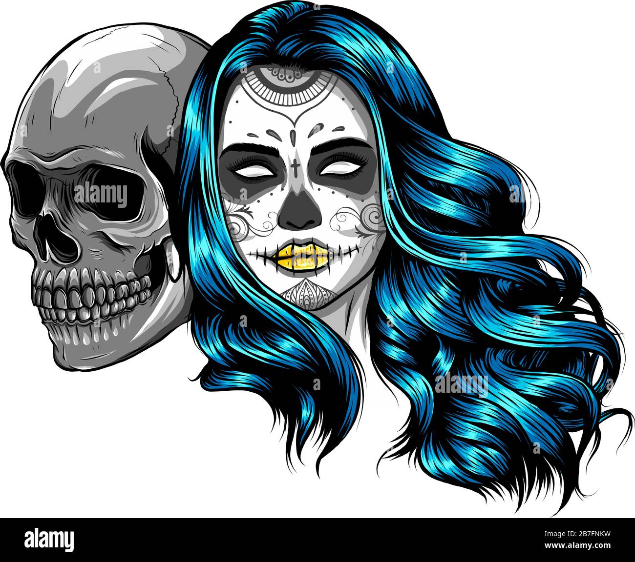 King and queen of death. Portrait of a skull with a crown. Stock Vector