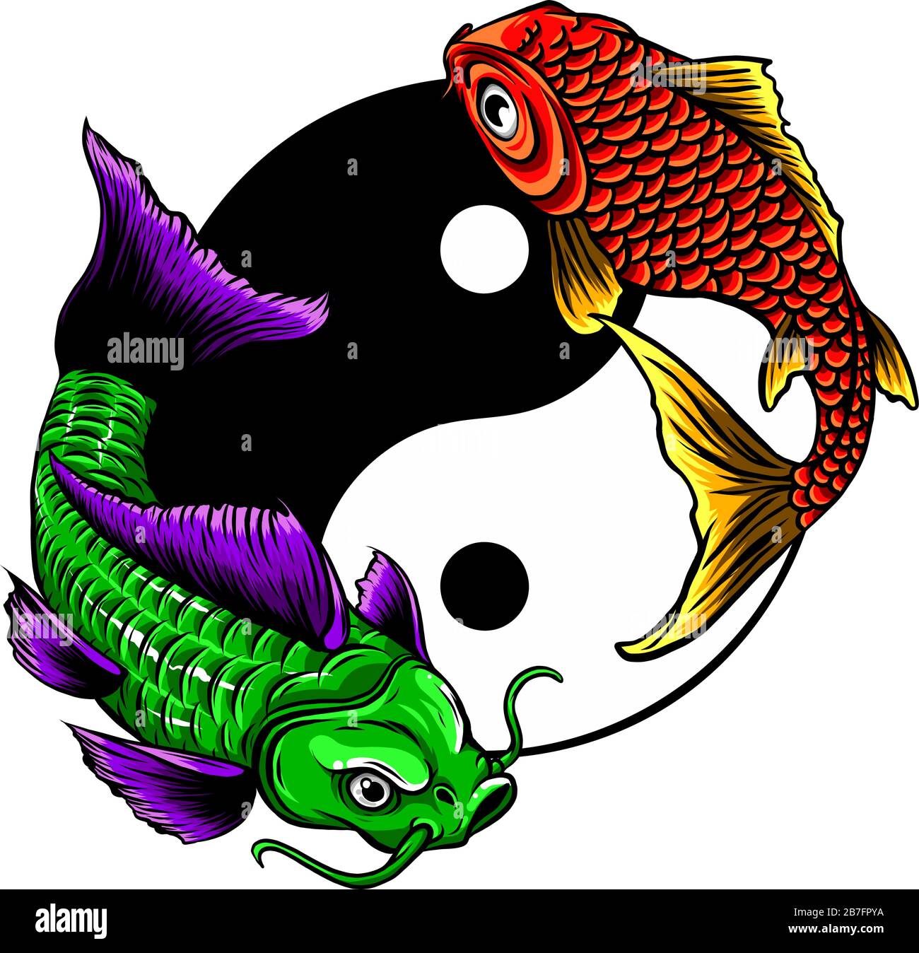 Ying Yang symbol with koi fishes. Vector illustration Stock Vector