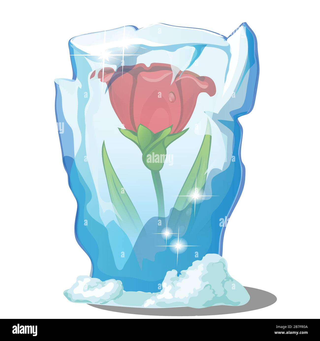 Red flower frozen in ice isolated on a white background. Vector cartoon  close-up illustration Stock Vector Image & Art - Alamy