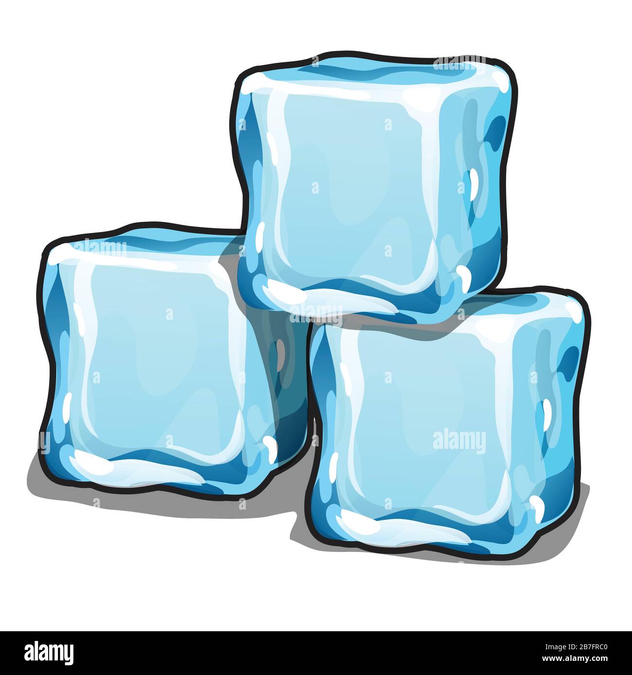 Stack of ice cubes isolated on white background. Vector cartoon close-up illustration. Stock Vector