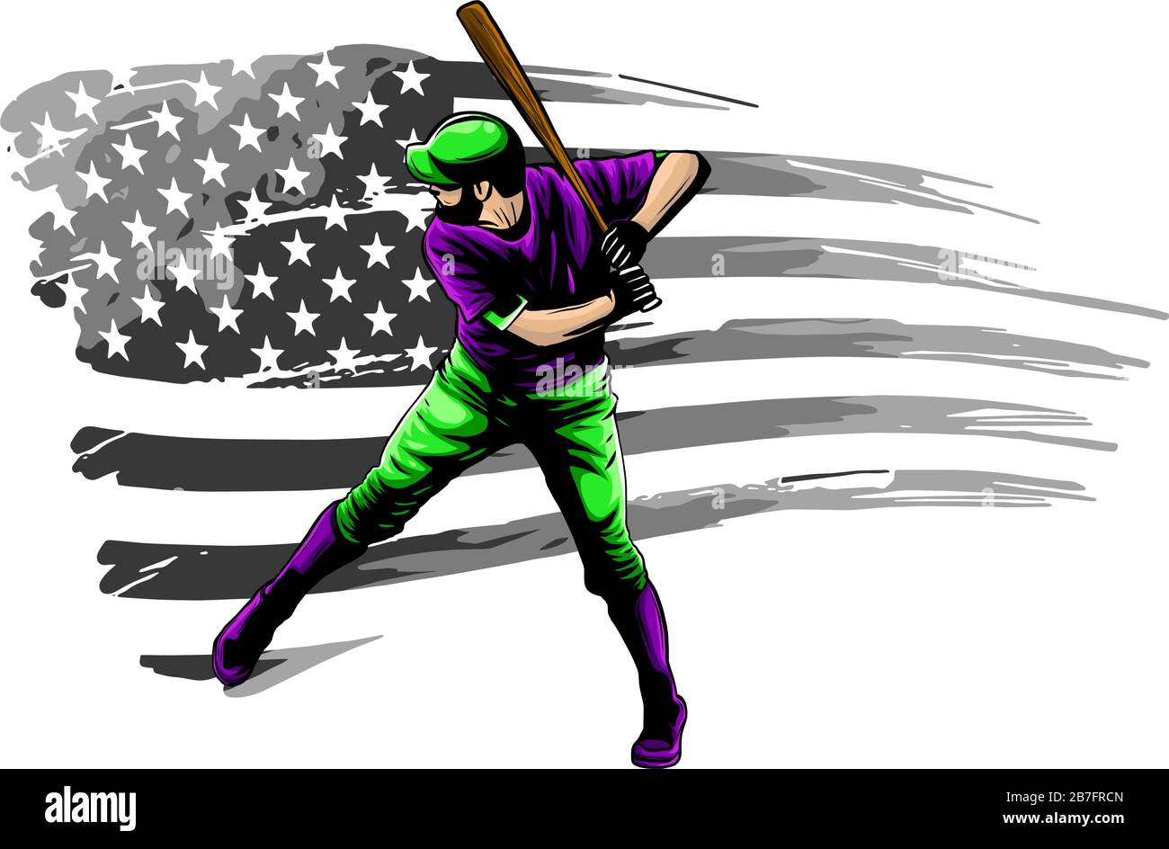Fast Pitch Baseball Boy Cartoon Player with Bat Vector Illustration Stock Vector