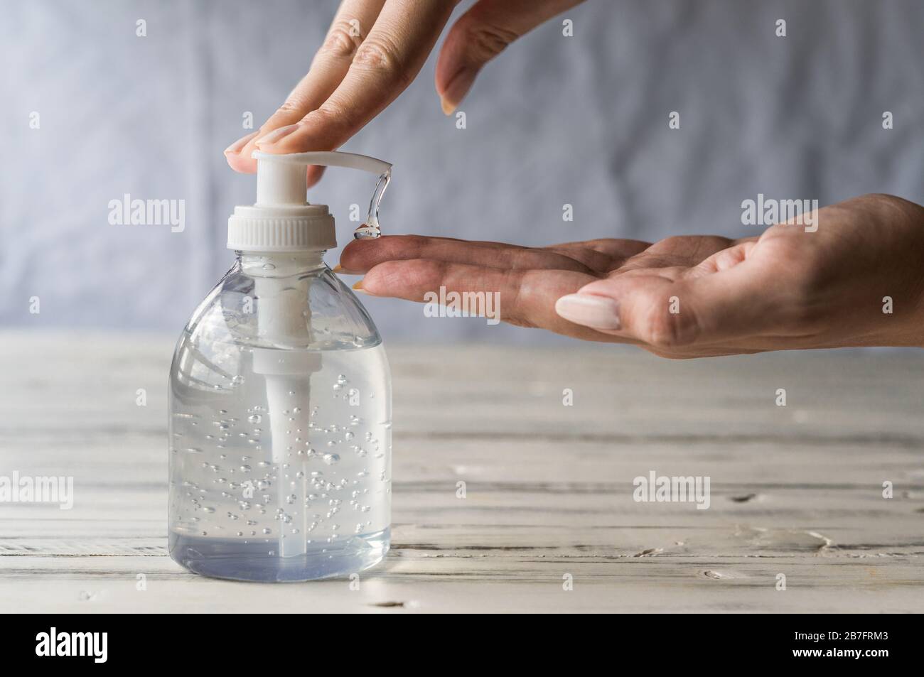 Hand sanitizer gel with alcohol disinfectant for prevention of coronavirus. Stock Photo