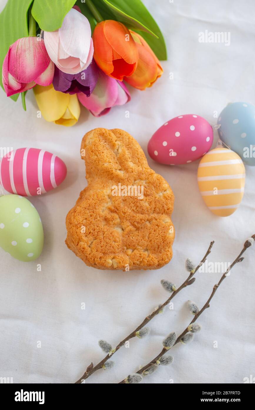 Easter bunny and Easter Lamb cake with easter eggs Stock Photo