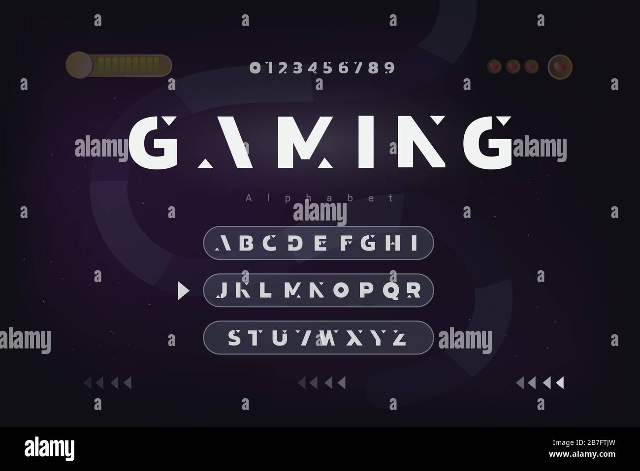 Space gaming theme alphabet font set with numbers Stock Vector