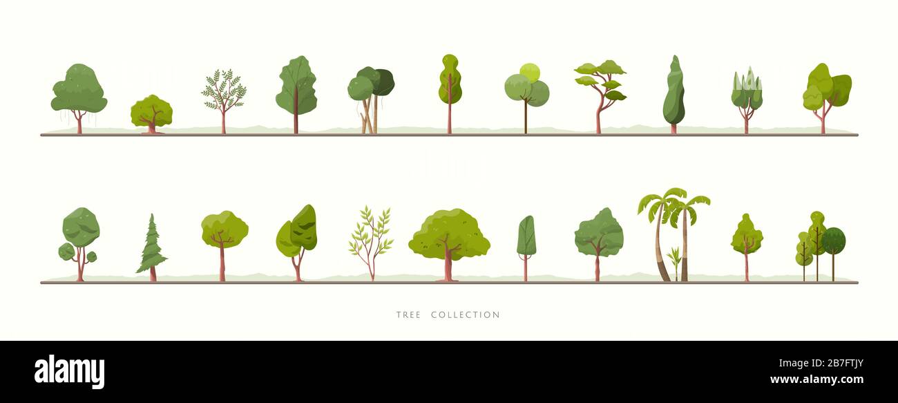 Collection of various green tree vector icon set Stock Vector