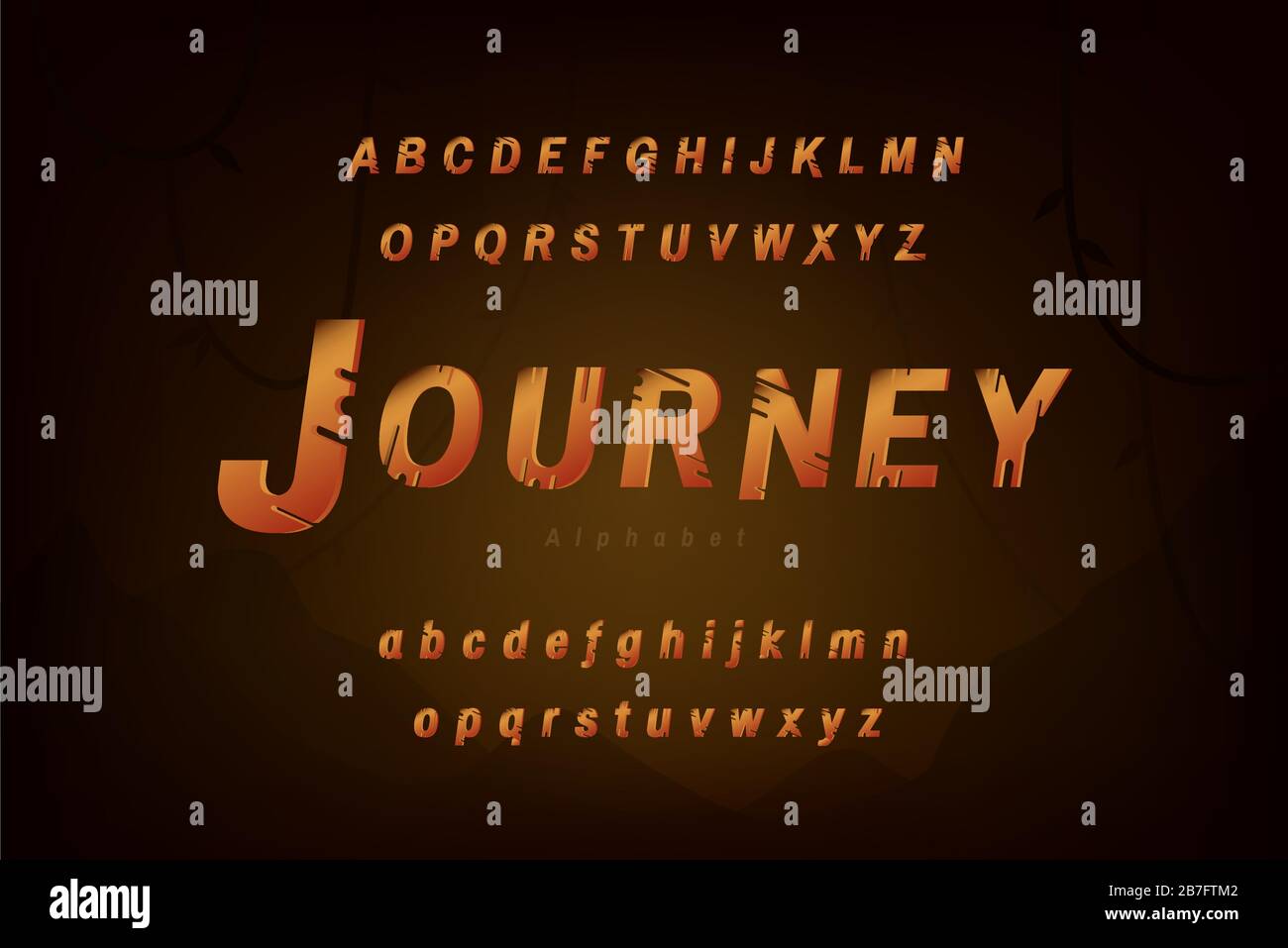Journey and adventure theme alphabet font set with uppercase and  lowercase Stock Vector