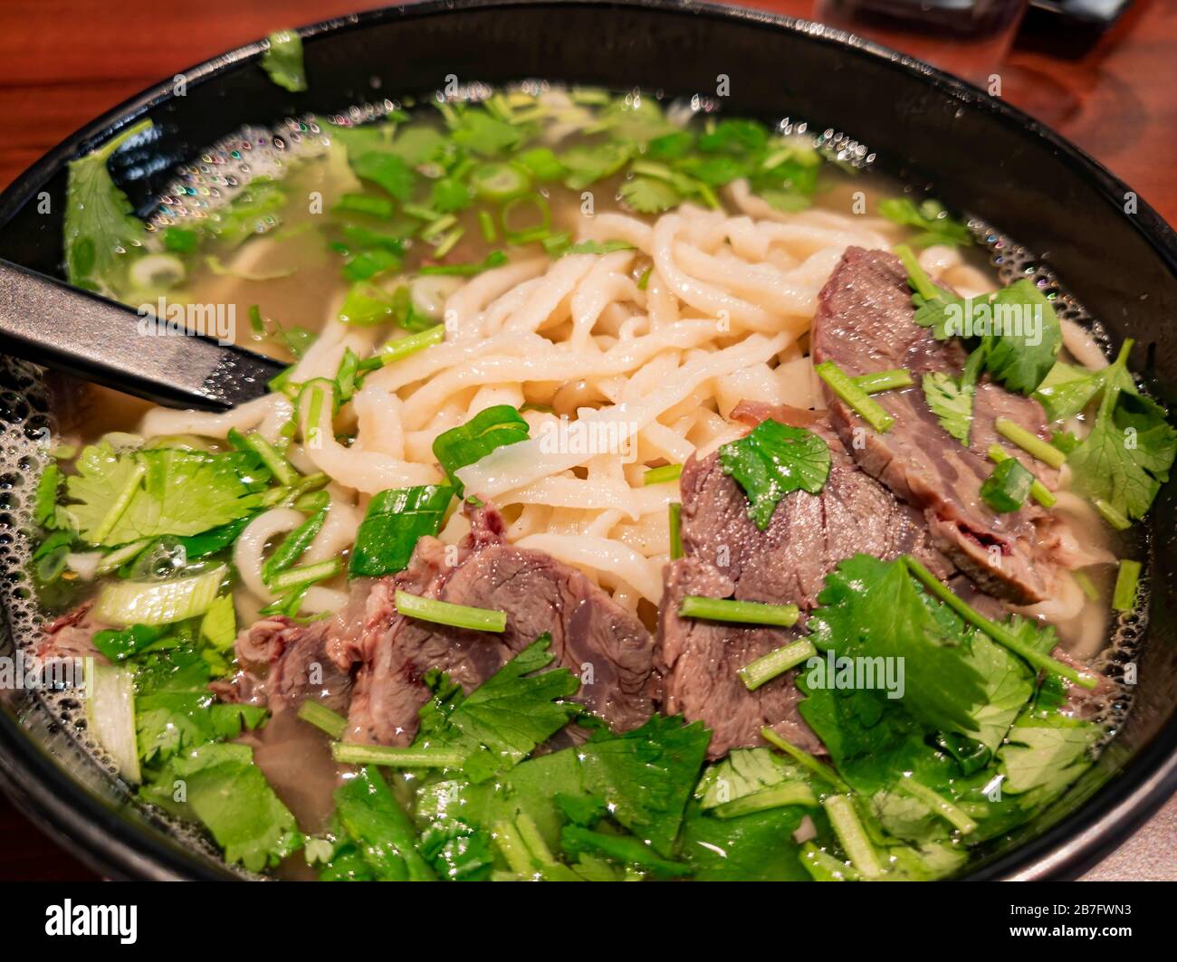 Close up shot of hand pulled noodle with beef, ate at Las Vegas, Nevada Stock Photo