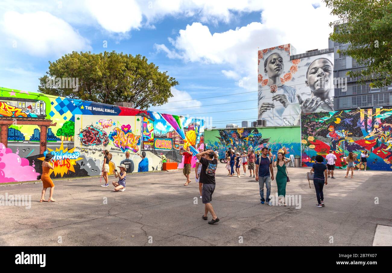 Visitors inside Wynwood Walls, Wynwood Art District, Miami, Florida