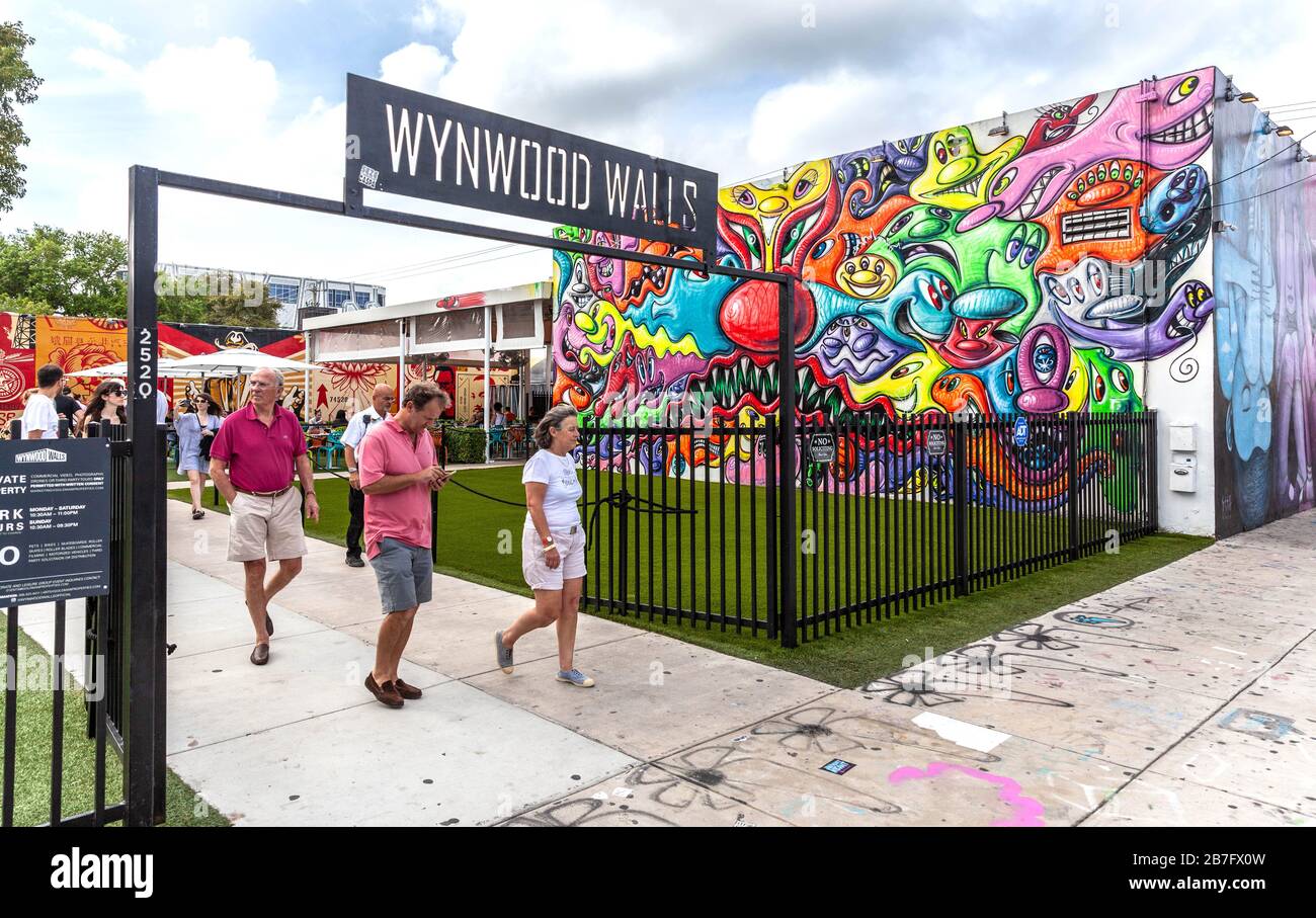 Visitors at the Wynwood Walls main entrance, Wynwood Art District, Miami, Florida, USA. Stock Photo