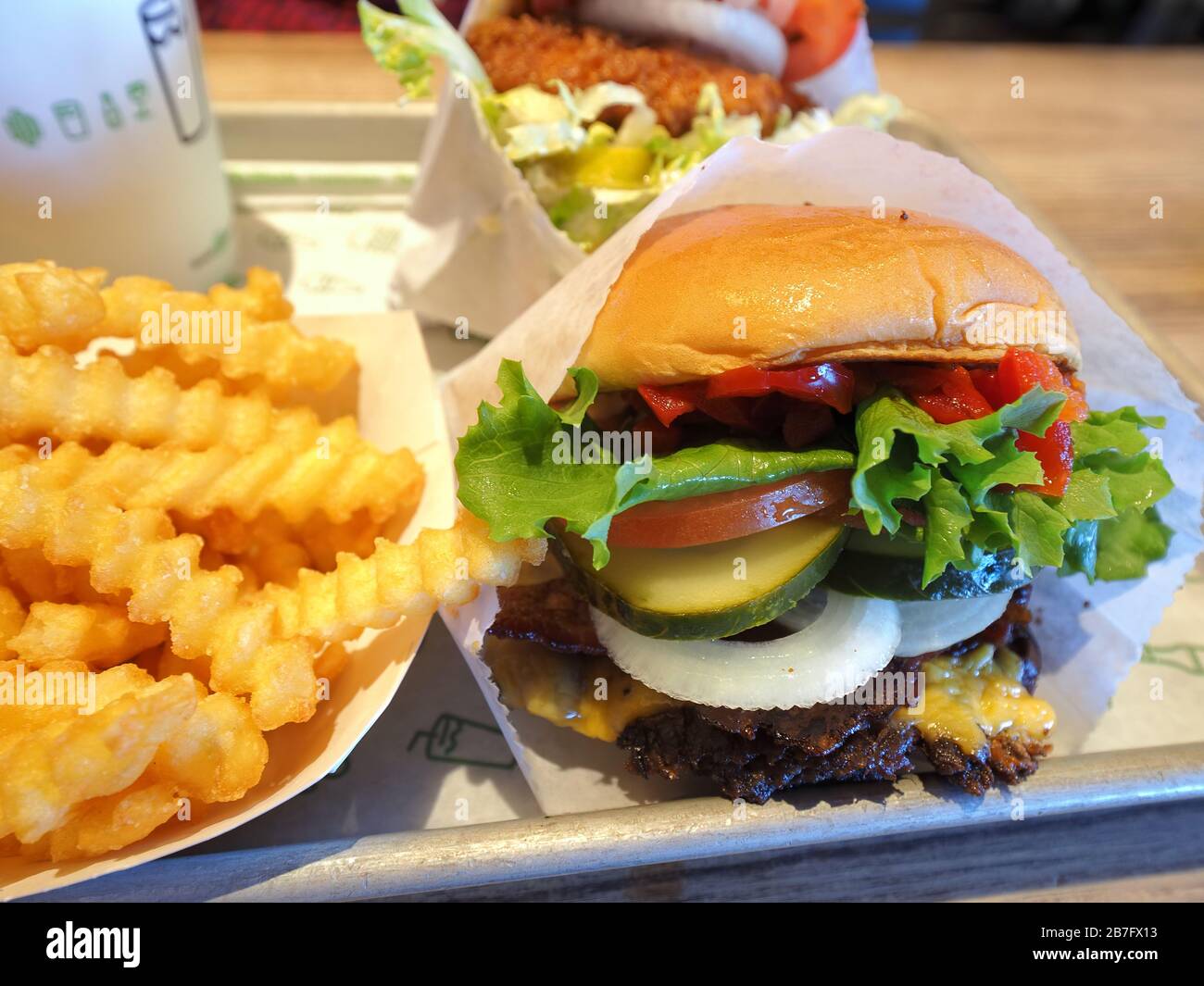 Close up shot of a set of burger and fries in Shake Shack, ate at Las Vegas, Nevada Stock Photo