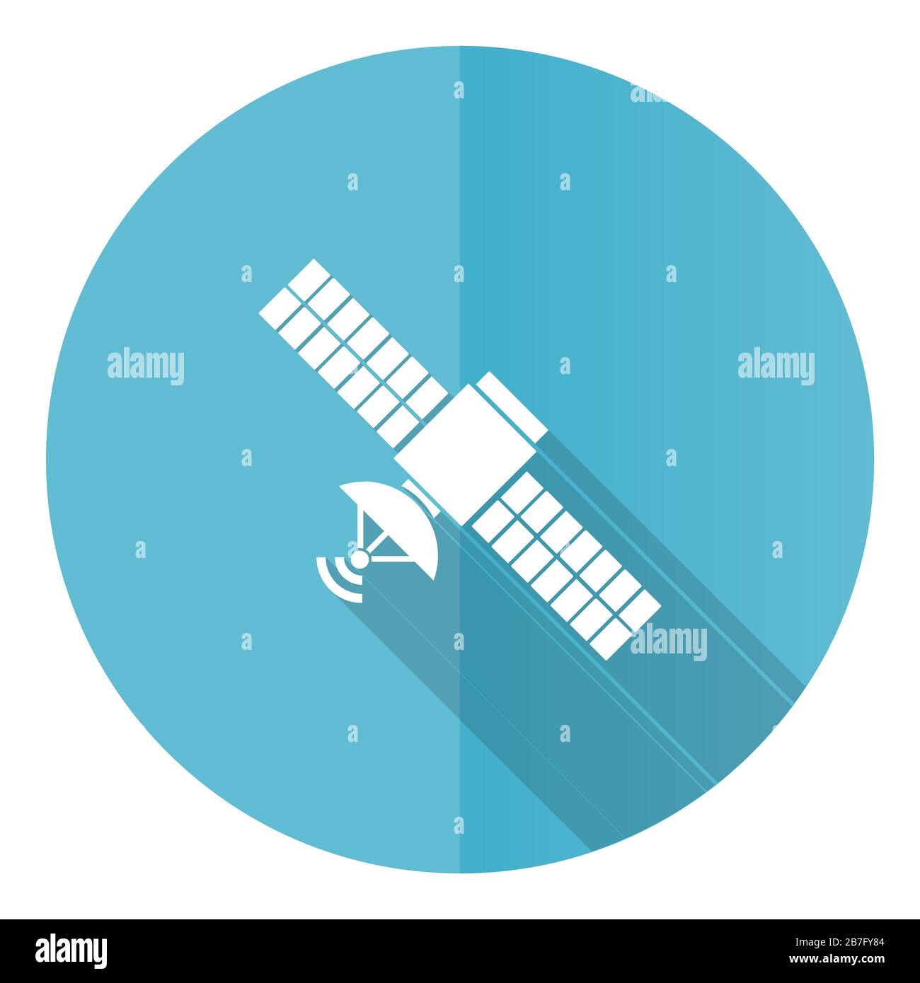 Satellite blue round flat design vector icon isolated on white ...