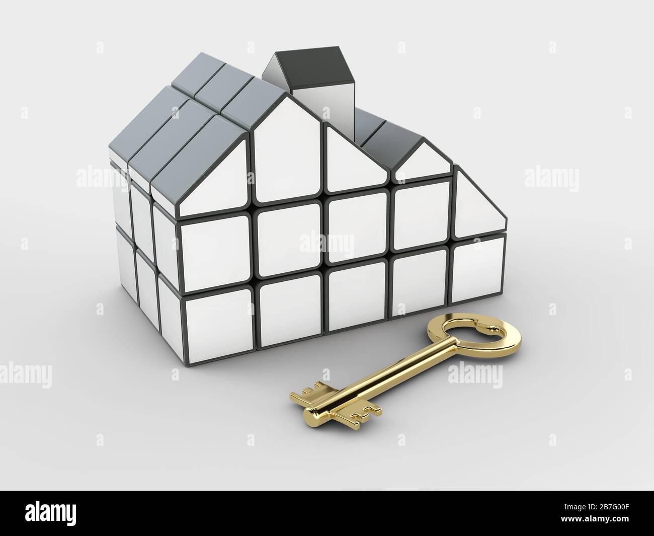 3d rendering of rubik's cube in the form of a house with key, Ideas for
