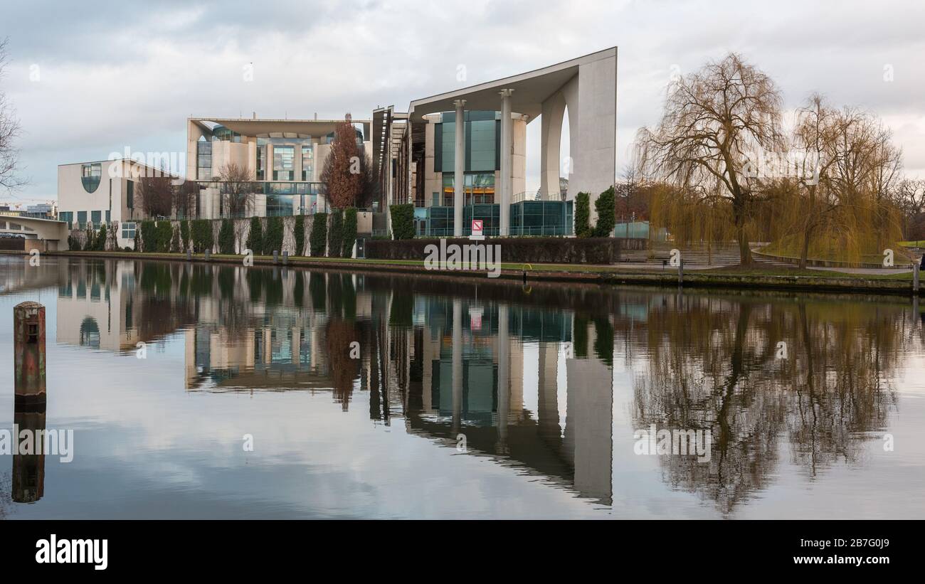 Backside view of the Bundeskanzleramt (chancellery). Residence of the german chancellor. A landmark in Berlin and popular travel destination. Stock Photo