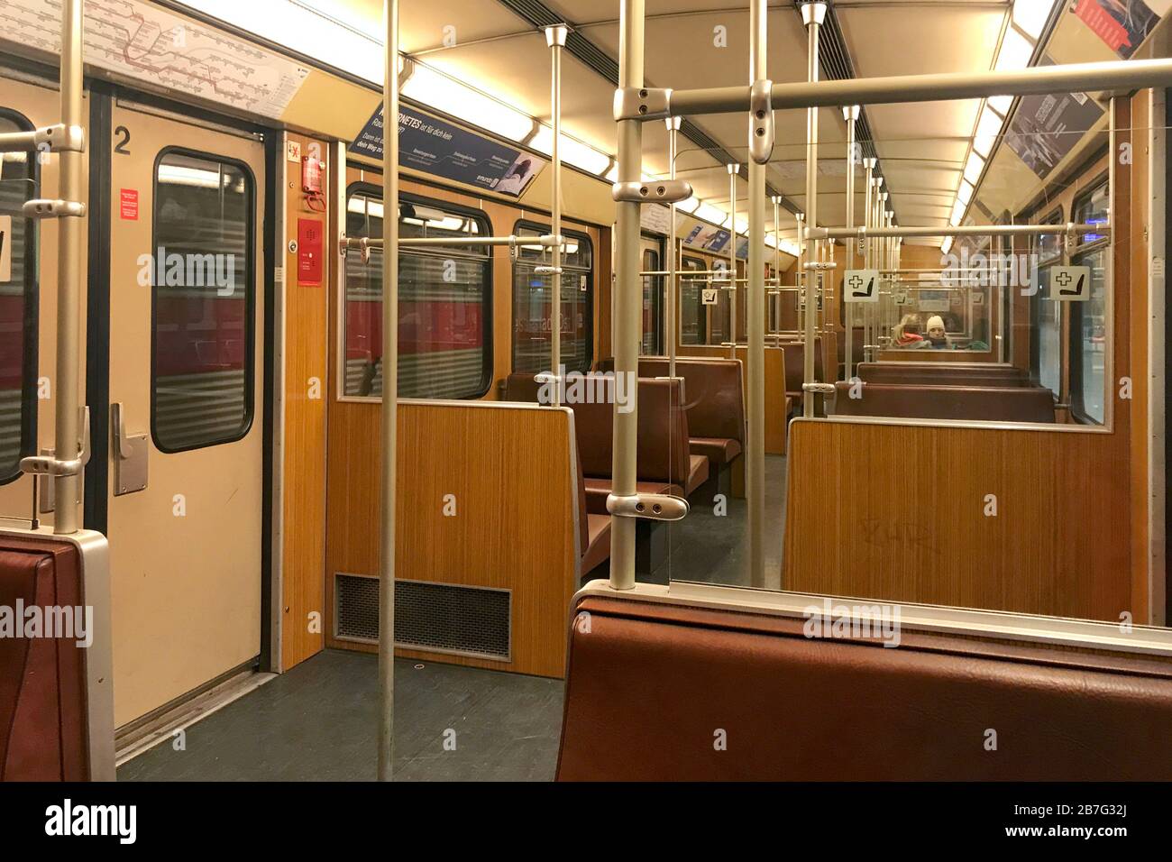 Munich. 16th Mar, 2020. Consequences of the coronavirus pandemic on March  16, 2020. Empty subway trains in Munich. The usual morning crowds in the  Munich subways do not come after the ordered
