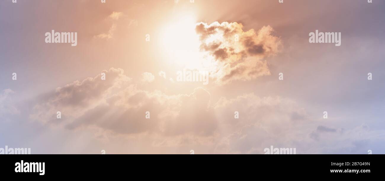 Natural panoramic photo background with sunlight in cloudy sky Stock Photo