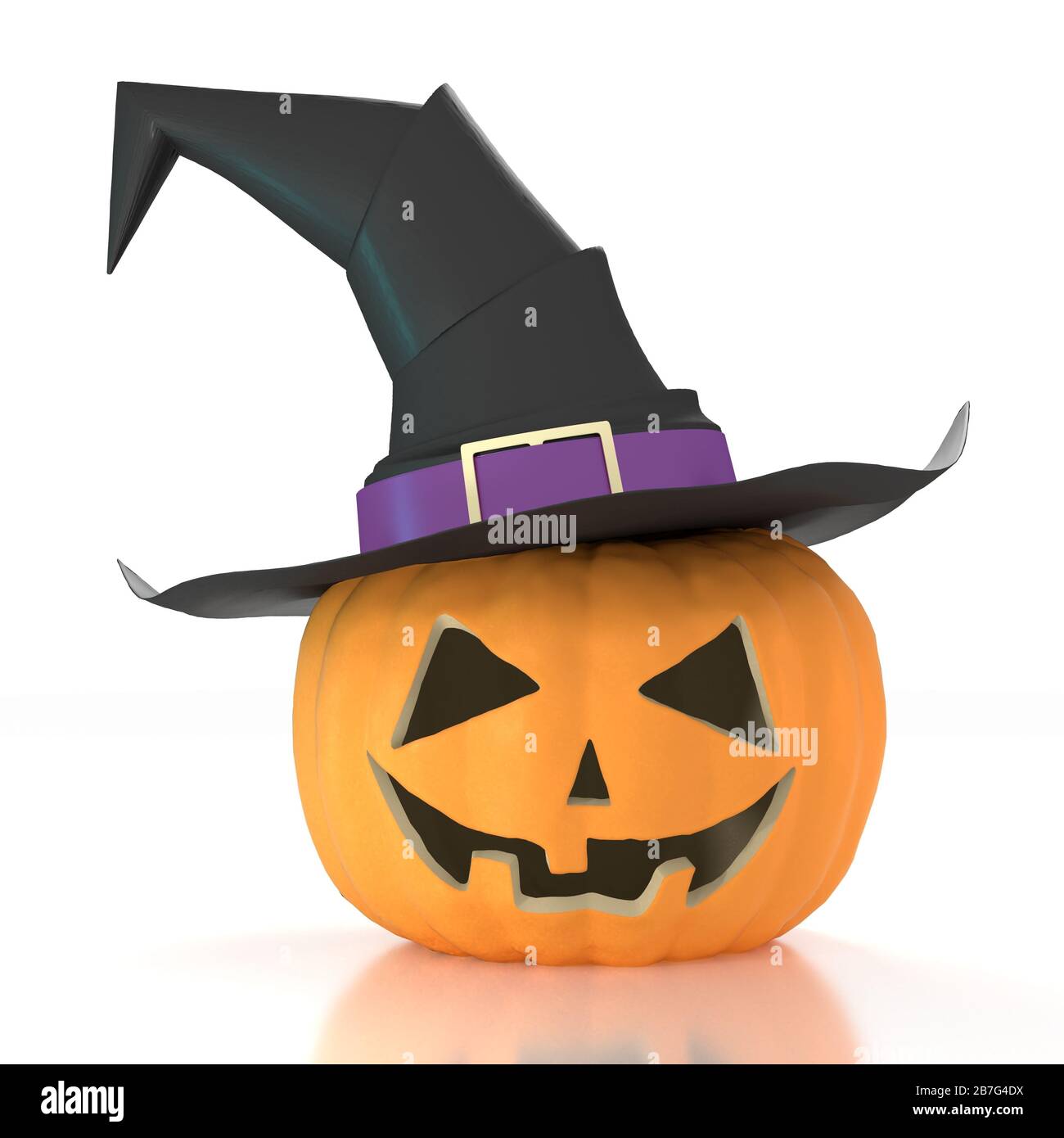 Halloween pumpkin wearing witch hat - isolated on white background ...