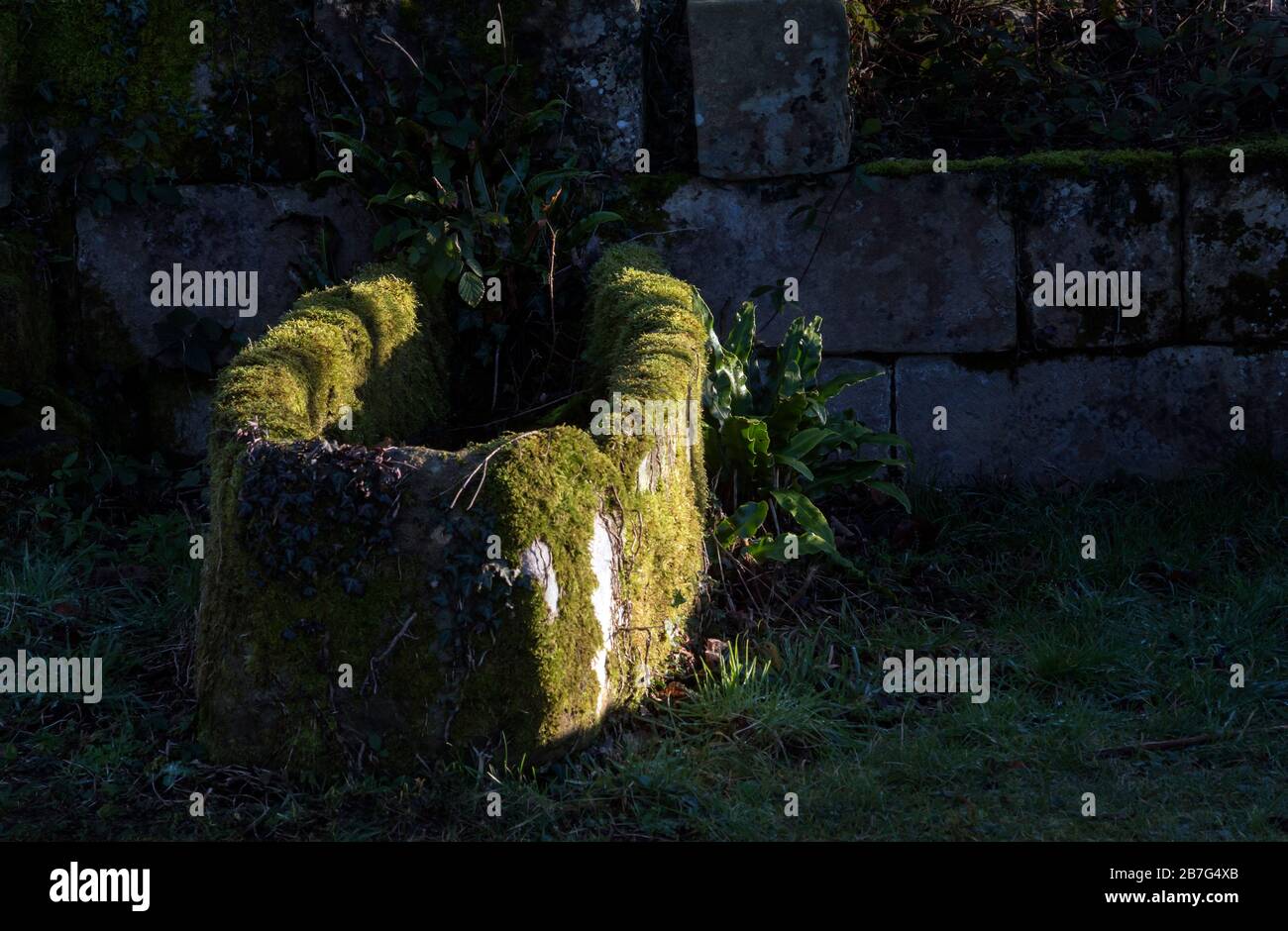 stone coffin, Jervaulx Abbey, Wensleydale, Yorkshire Stock Photo