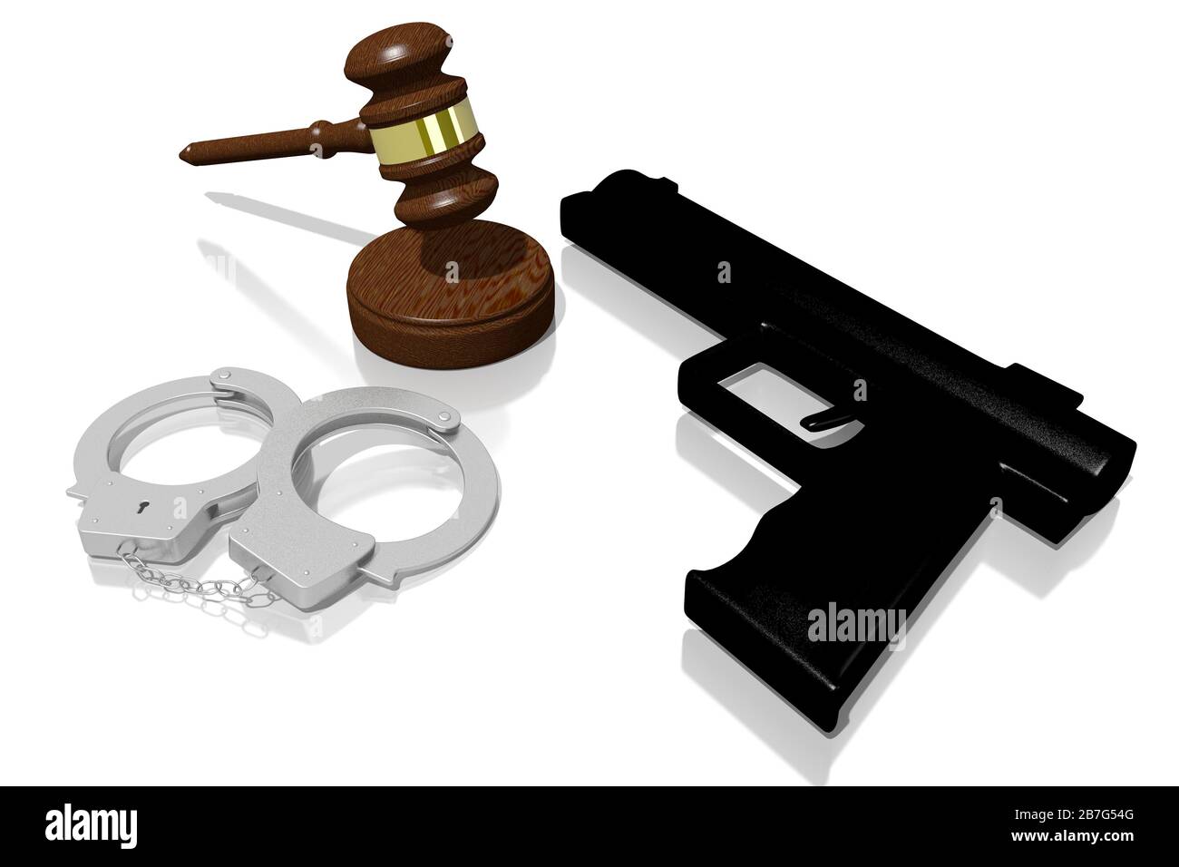 3D law, crime concept - handcuffs, gun Stock Photo - Alamy