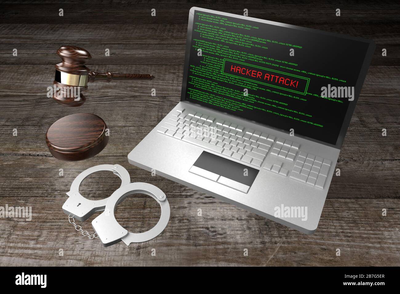 3D law, computer crime, hacking concept - handcuffs Stock Photo - Alamy