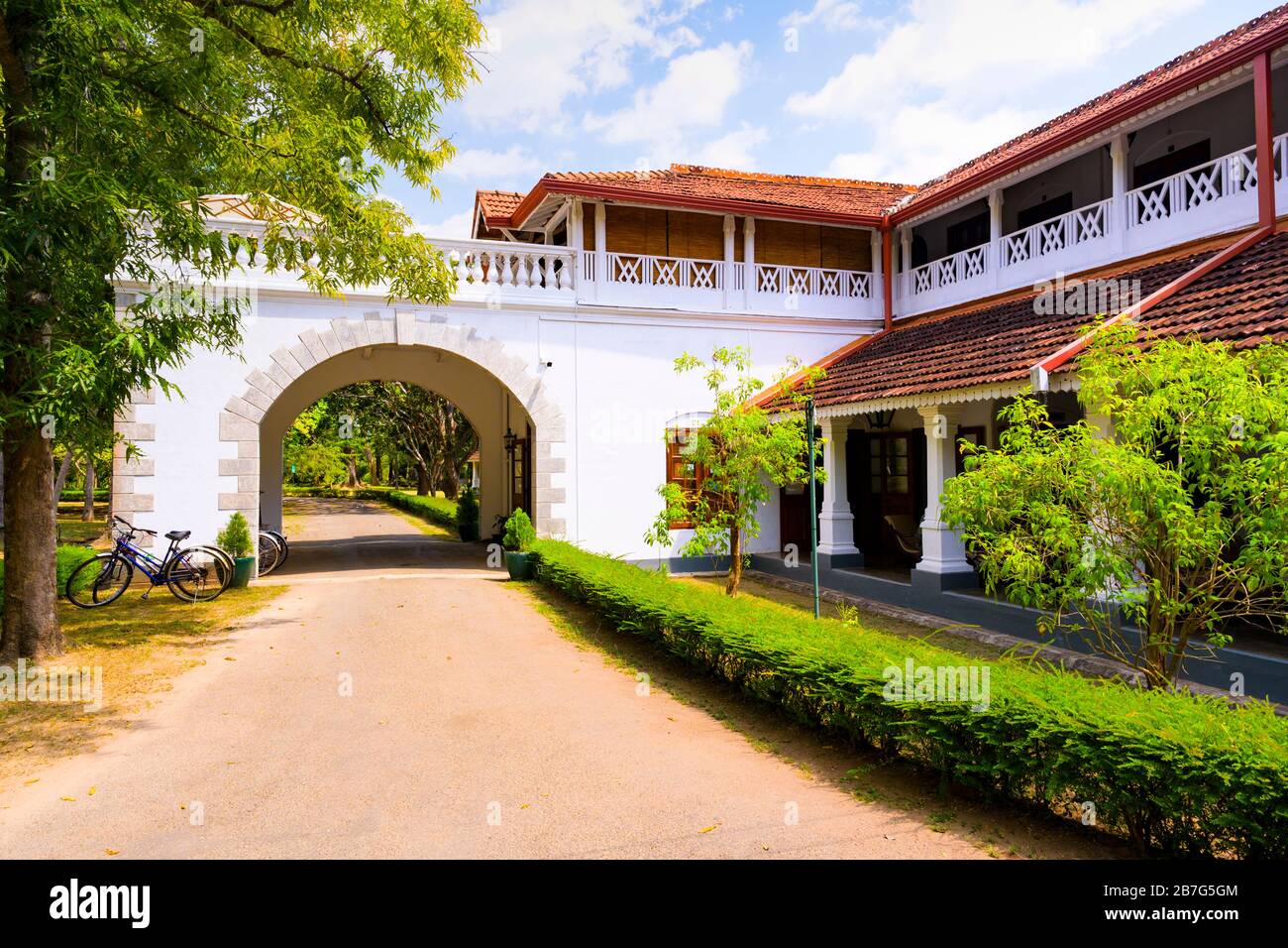 Sri Lanka Ceylon Cultural Triangle Anuradhapura The Sanctuary at Tissawewa landmark Colonial Hotel set 14 acres entrance garden park drive balcony Stock Photo