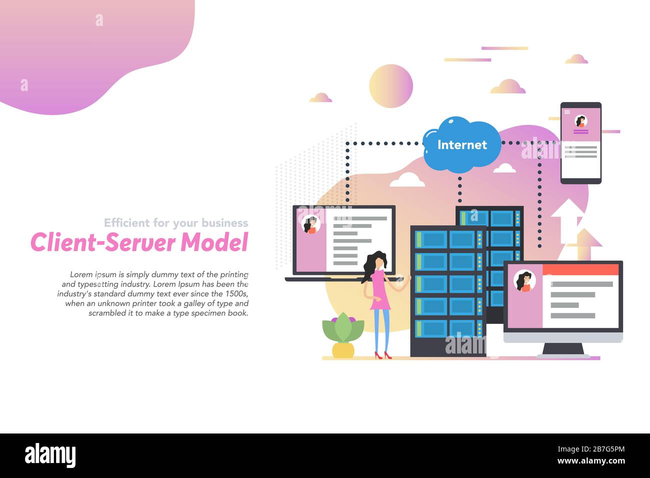 Web header template of client server model in flat Stock Vector Image ...