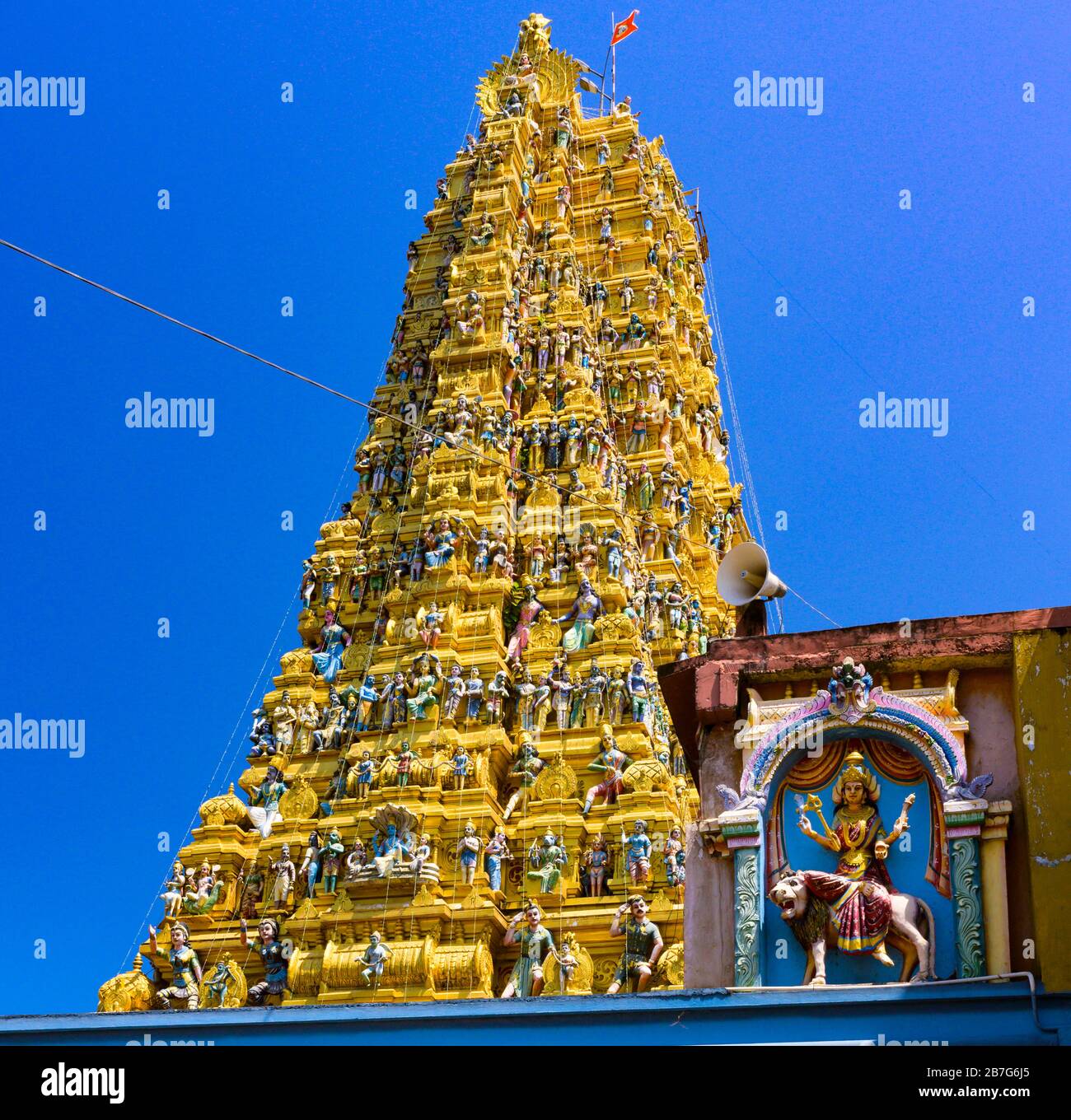 South Asia Sri Lanka Matale Sri Muthumariamman Thevasthanam Hindu Temple built 1874 32.9 m 108 ft high Gopuram Raja Koburum' ornate decorated tower Stock Photo