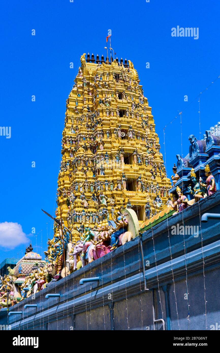 South Asia Sri Lanka Matale Sri Muthumariamman Thevasthanam Hindu Temple built 1874 32.9 m 108 ft high Gopuram Raja Koburum' ornate decorated tower Stock Photo