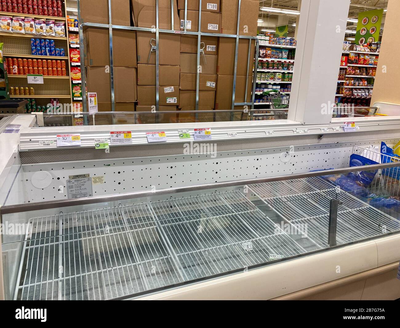 Orlando, FL/USA3/14//20 Empty chicken display shelves at a Publix