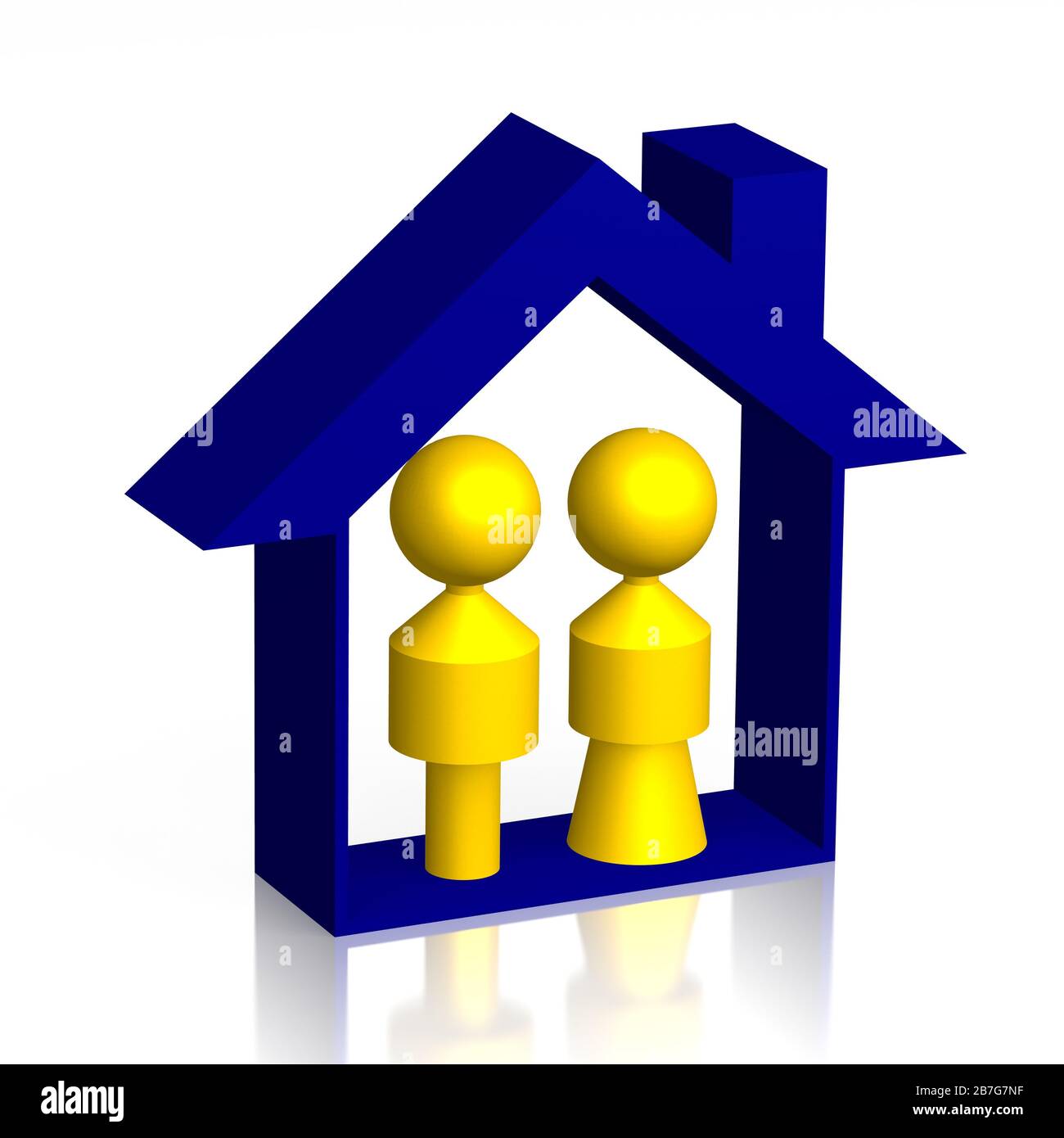 3D house and couple shapes - illustration Stock Photo
