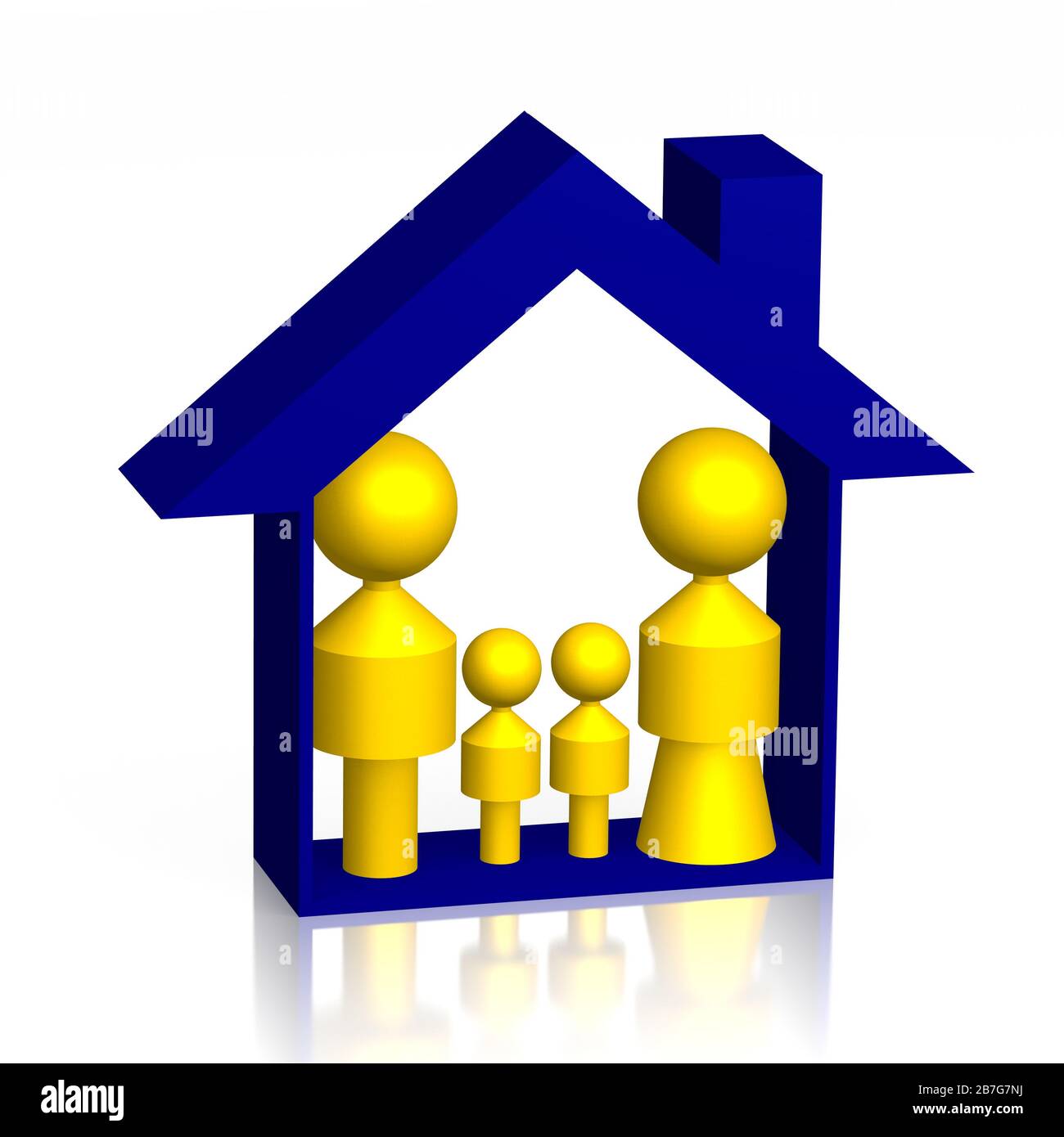 3D house and family shapes - illustration Stock Photo