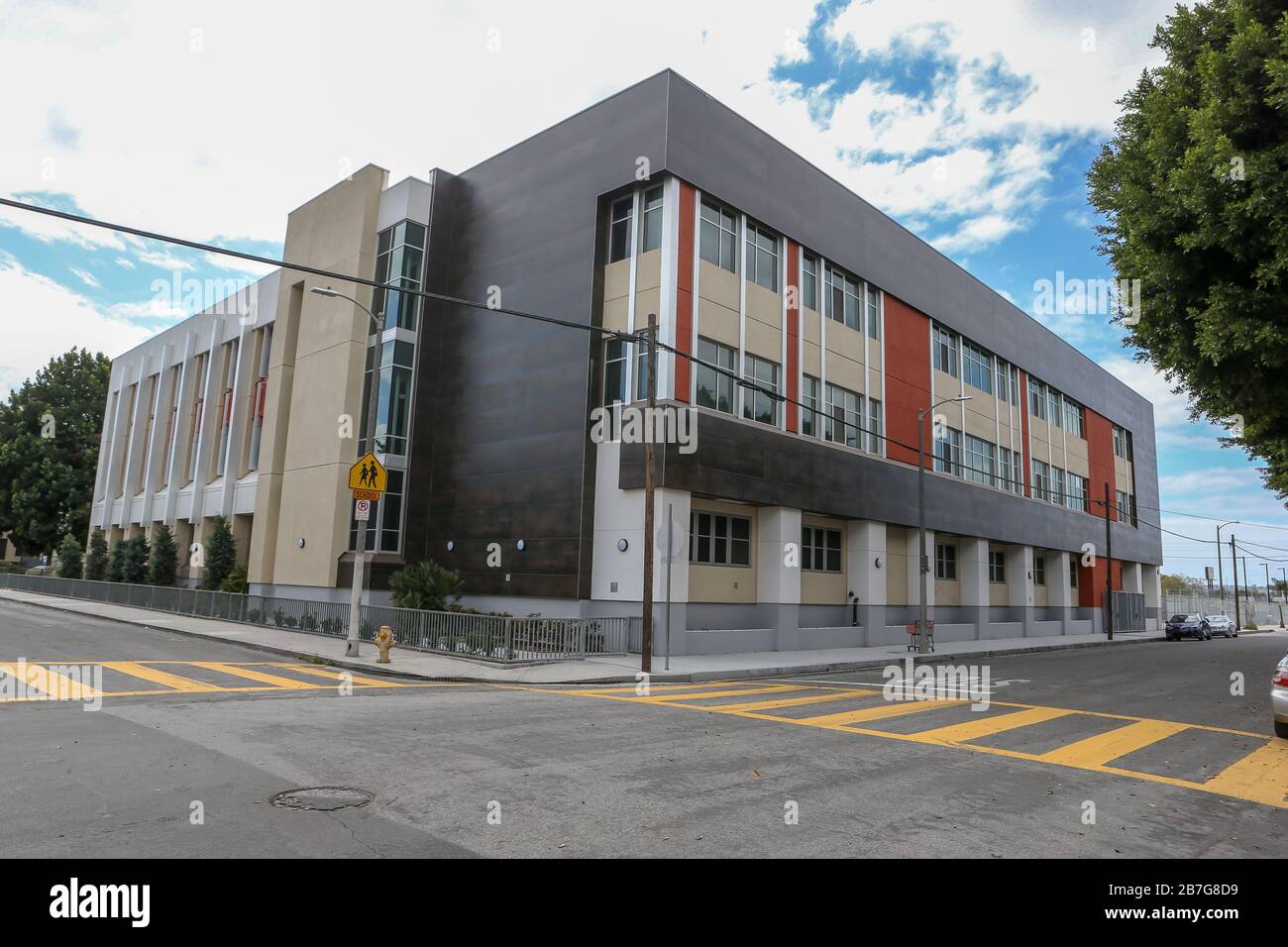 Detailed view of the Foshay Learning Center, located at 3751 S Harvard Blvd, Los Angeles, CA 90018 on Sunday, Mar. 15, 2020 (Jevone Moore/Image of Sport) (Photo by IOS/Espa-Images) Stock Photo