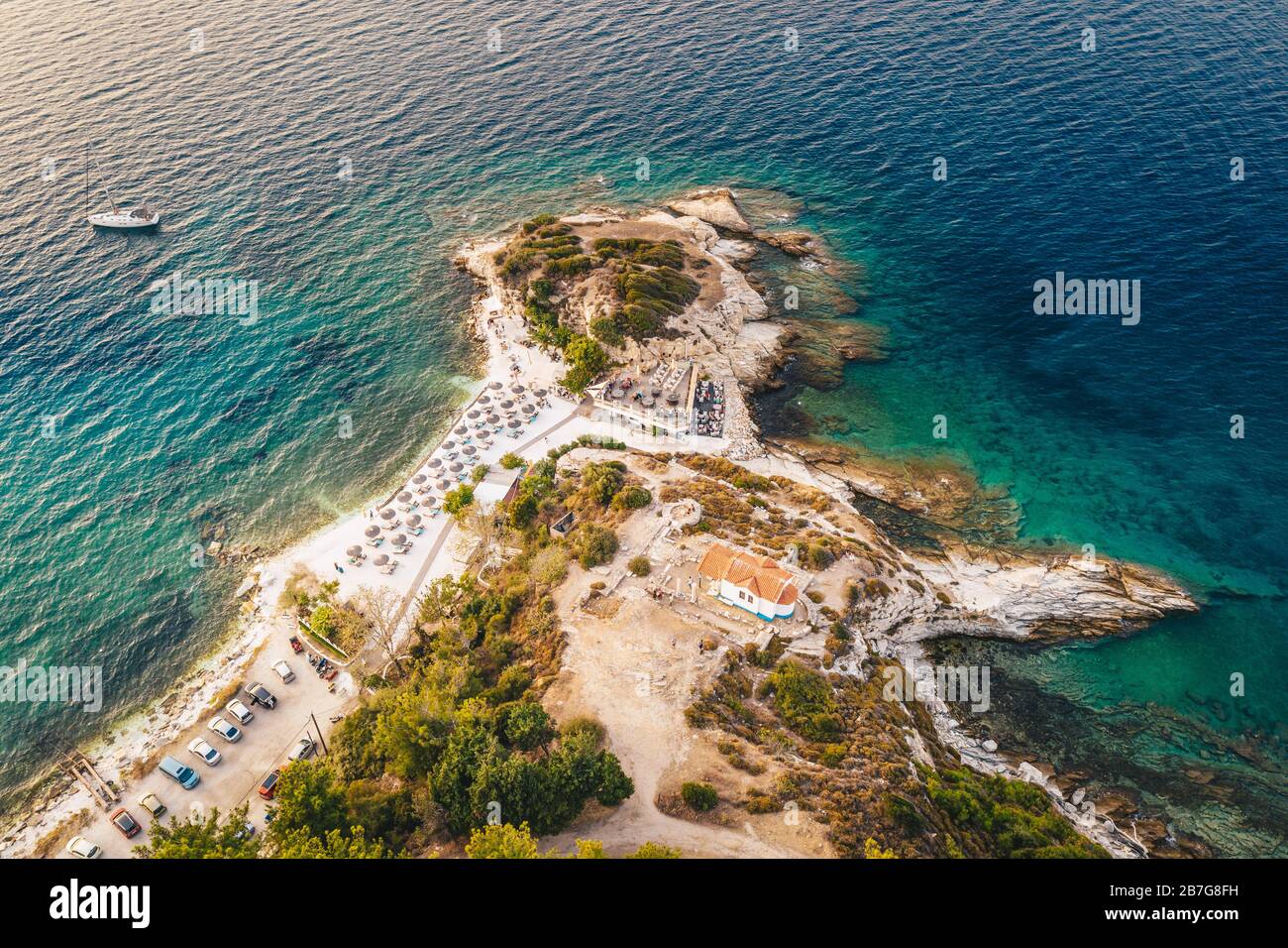 Above Thassos Island Greece, high resolution aerial view wallpaper Stock Photo