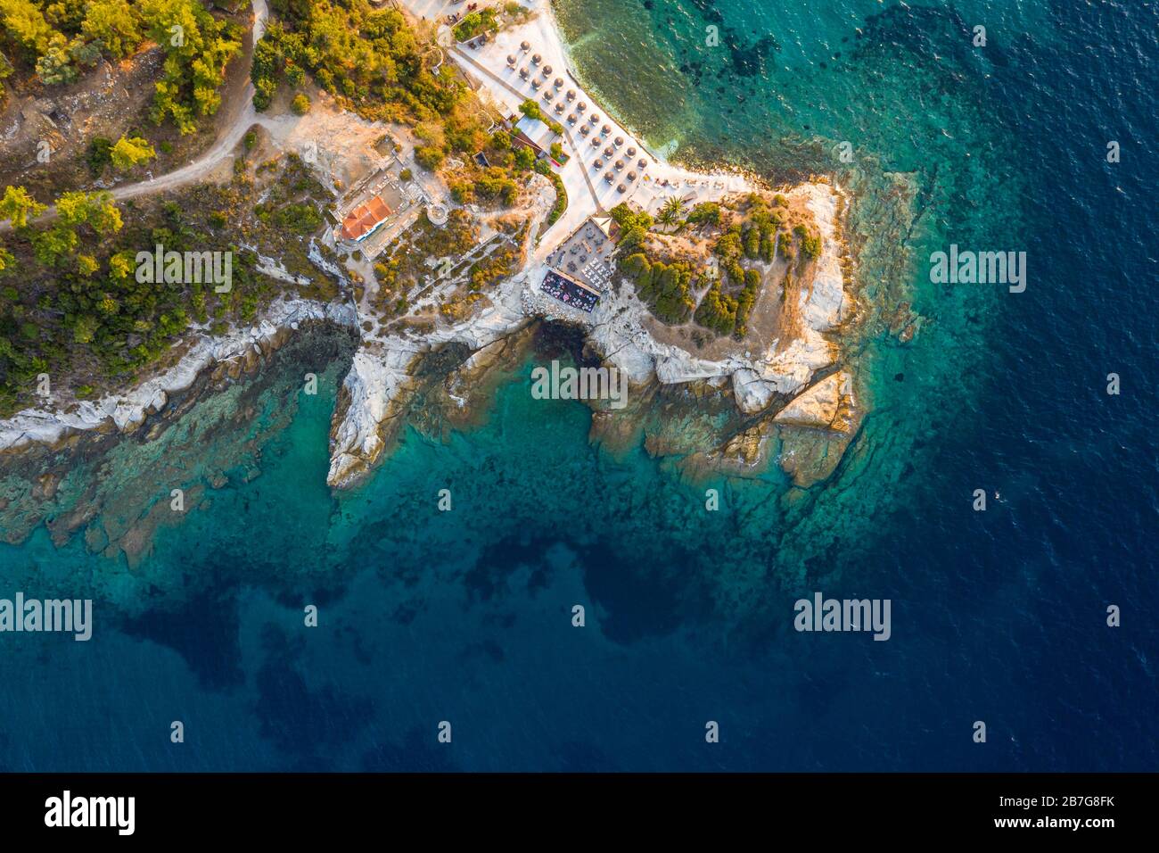 Thassos Island beach aerial view shot using a drone Stock Photo