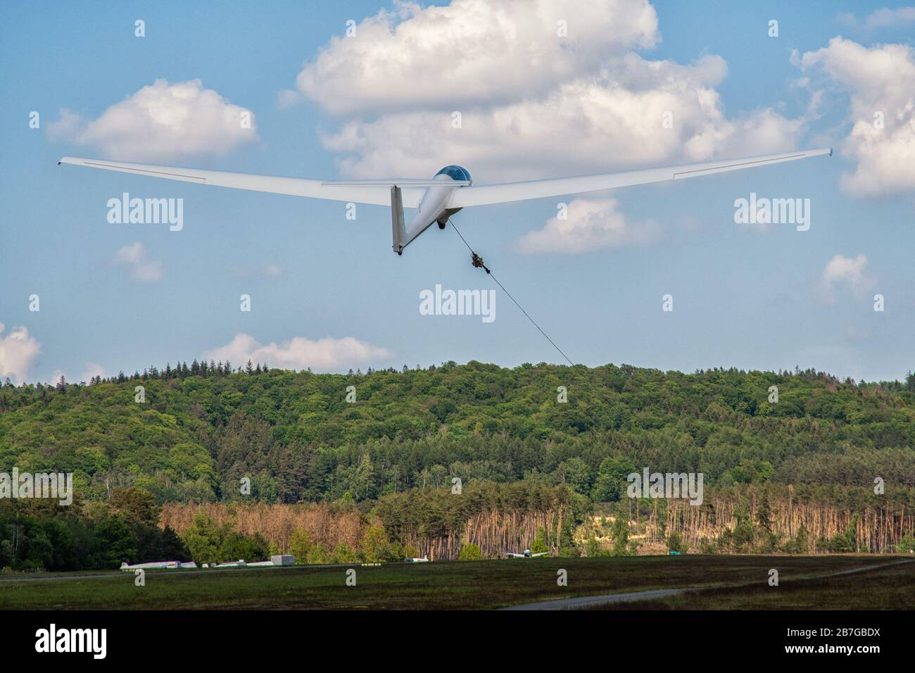 A glider taking off at the airfield Stock Photo Alamy