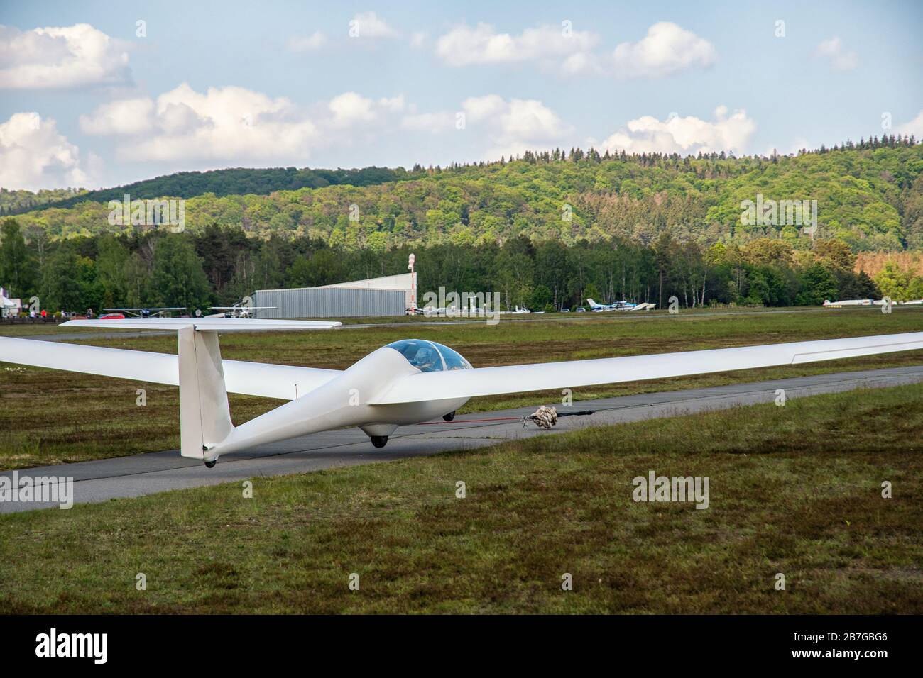 A glider taking off at the airfield Stock Photo Alamy