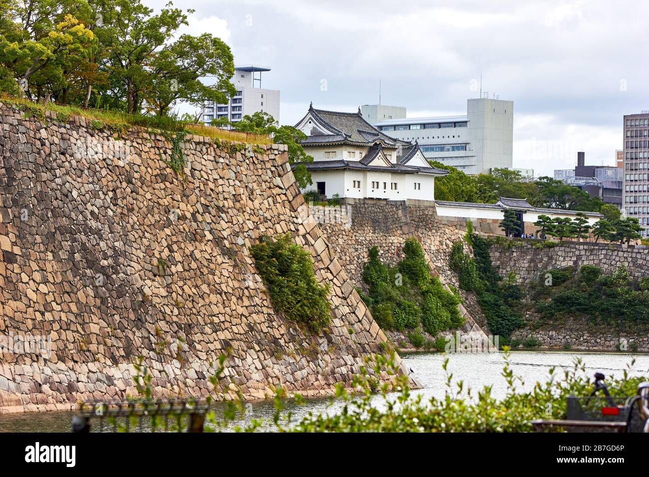 Defense wall of Osaka castle Stock Photo