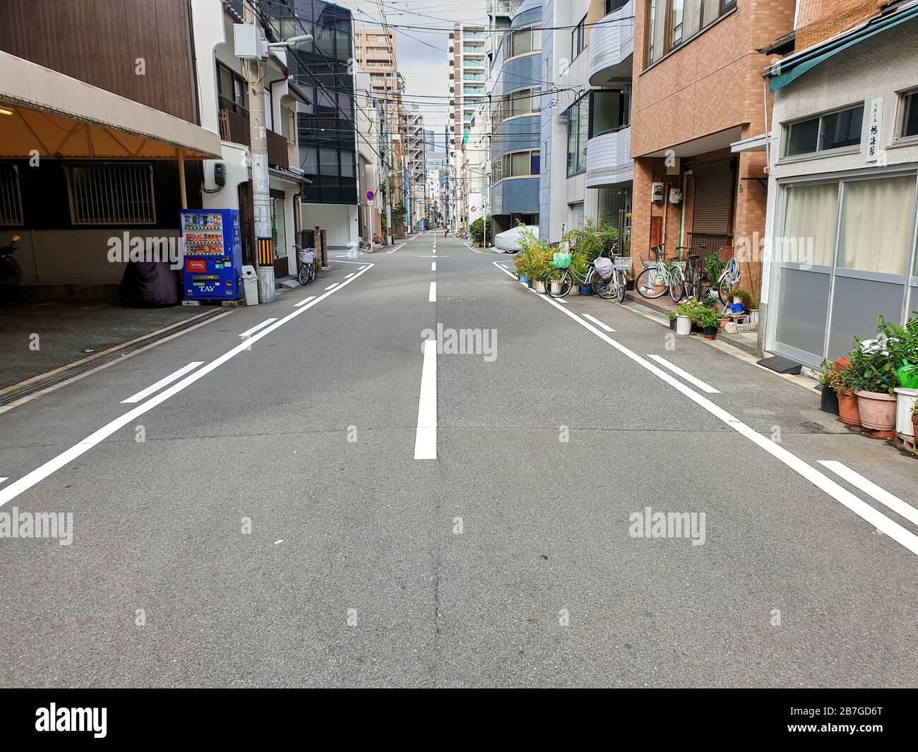 Narrow street in Osaka with no trafffic Stock Photo