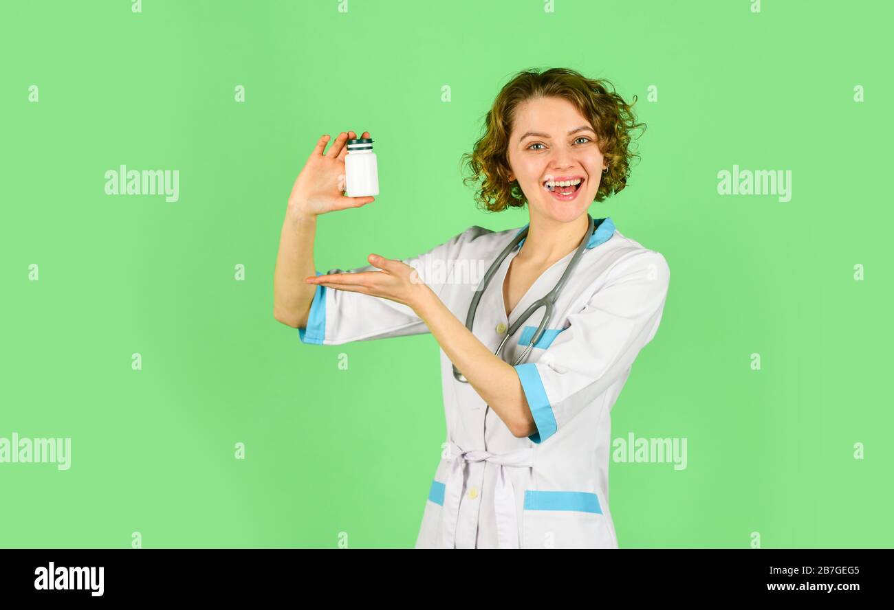 Vitamins for happy life. Take vitamins. Doctor prescribing medicines