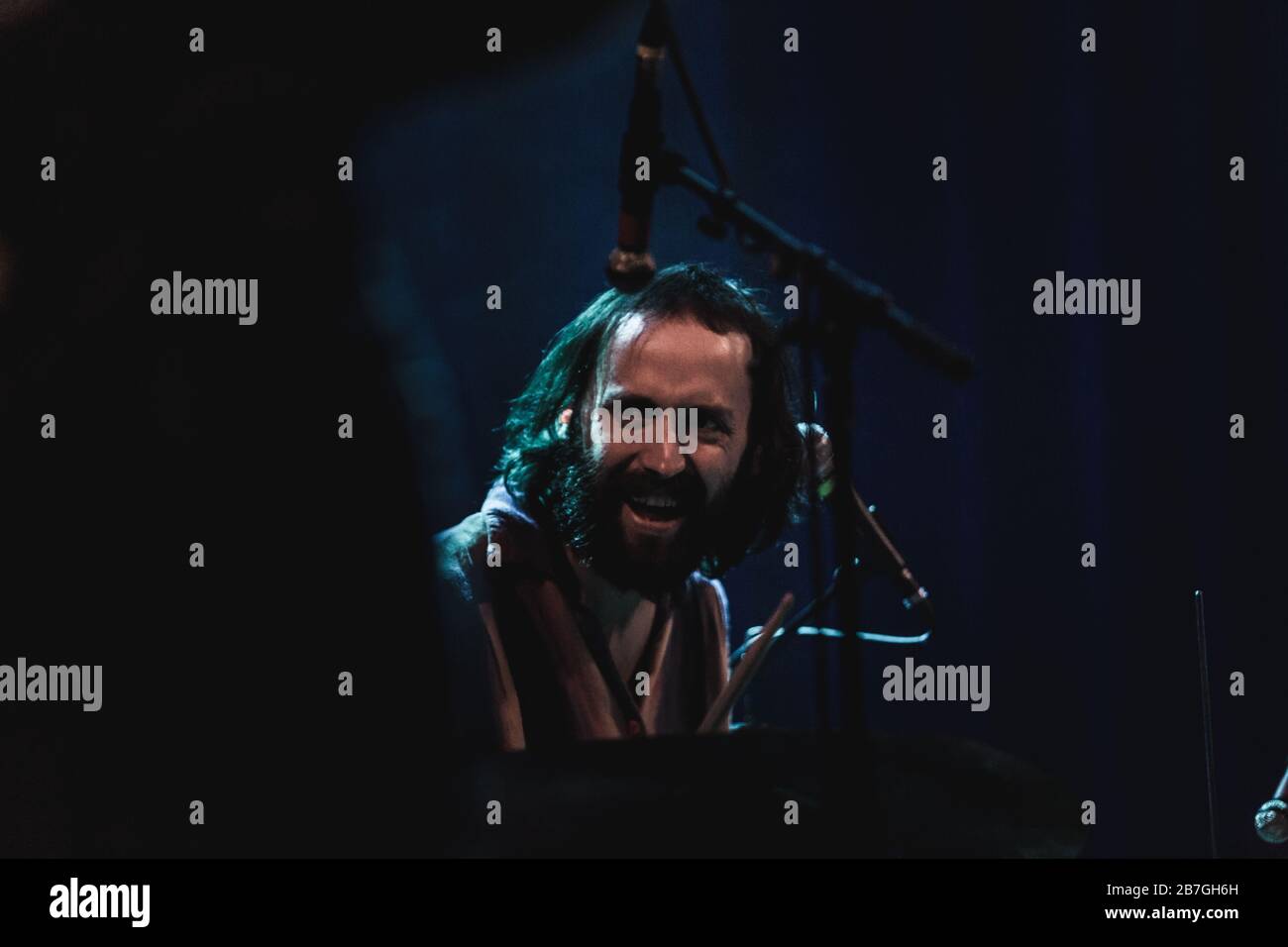 Copenhagen, Denmark. 11th, March 2020. The American indie rock band Big Thief performs a live concert at Vega in Copenhagen. Here drummer James Krivchenia is seen live on stage. (Photo credit: Gonzales Photo - Christian Larsen). Stock Photo