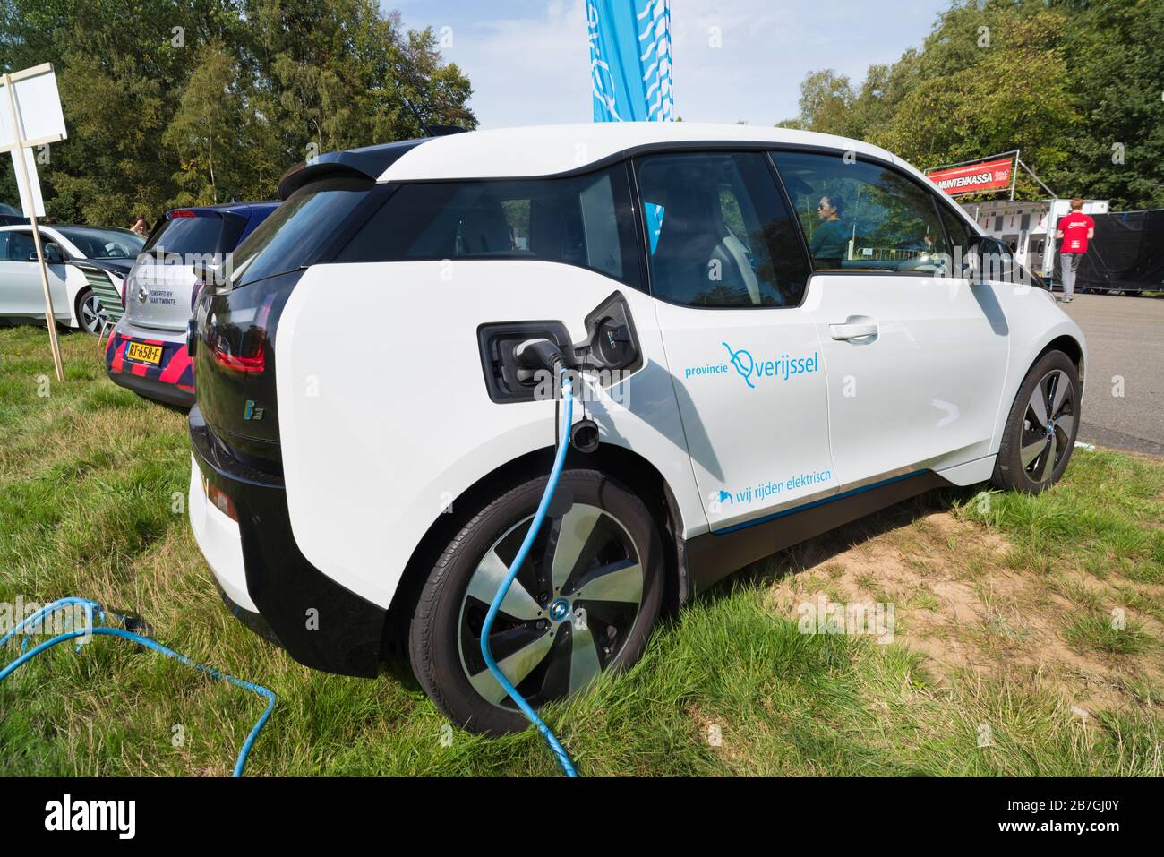 ENSCHEDE, NETHERLANDS - AUGUST 16, 2018: Electric BMW i3 during a technology demonstration on the former military Airbase Twenthe. Stock Photo