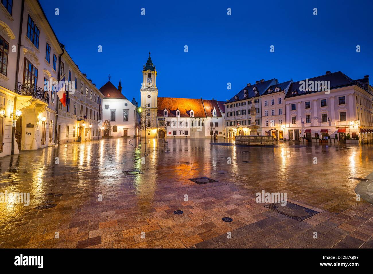 Bratislava main square in the night Stock Photo