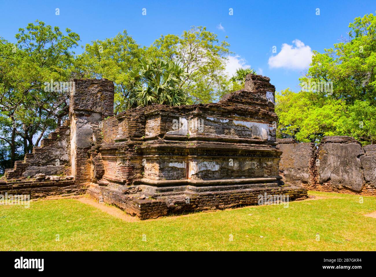 Asia Sri Lanka Polonnaruwa Dipauyana Island Park Gardens ruins King Nissankamalla Mausoleum Cremation Site ? white edifice Stock Photo