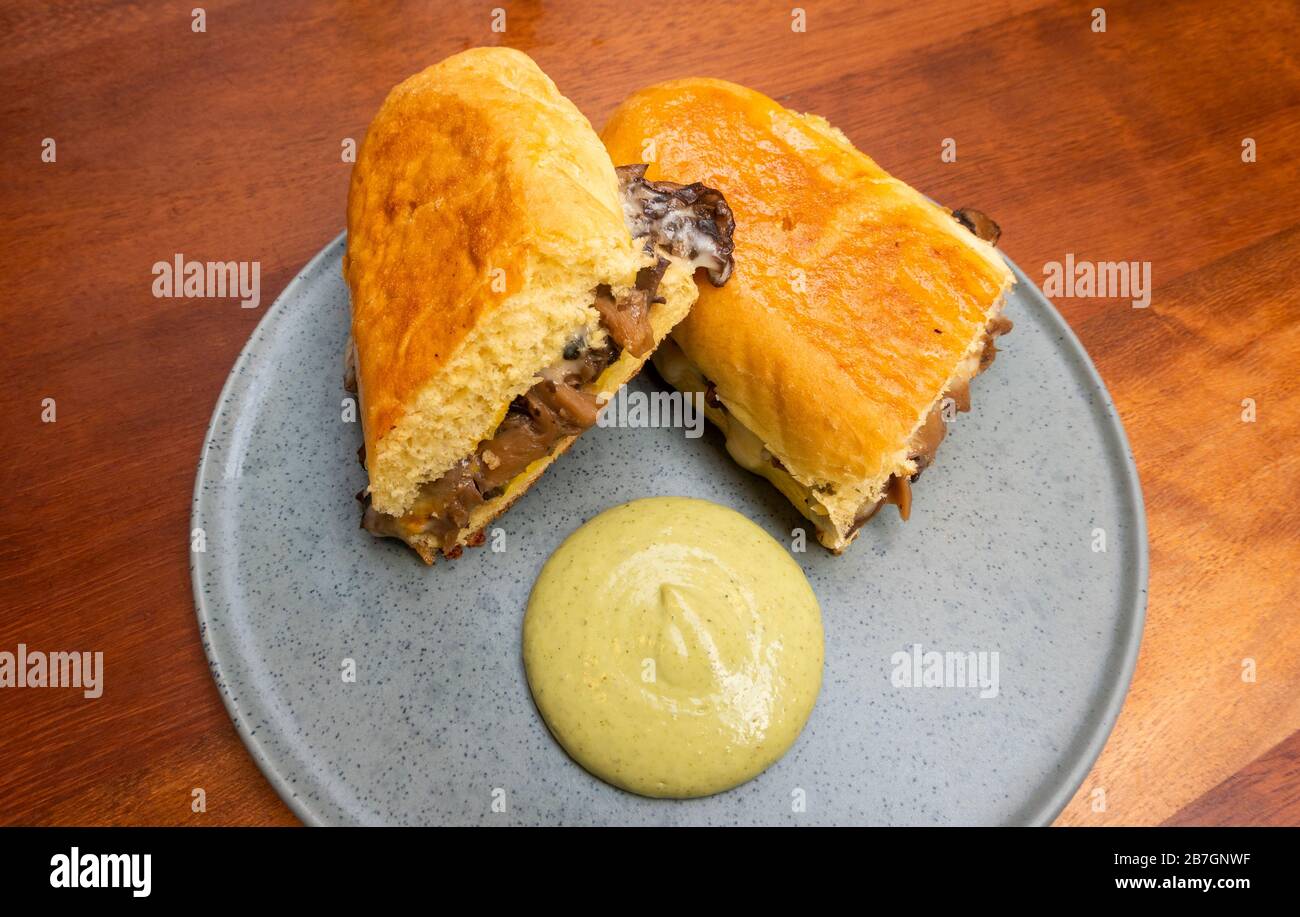 A vegetarian Cubano with mushrooms and cheese, a vegetarian sandwich Stock Photo