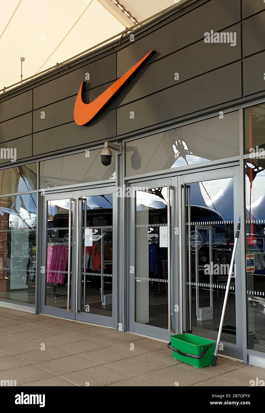 A view of the Nike store in Ashford, Kent, which has temporarily closed as  fears grow over the spread of the coronavirus Stock Photo - Alamy