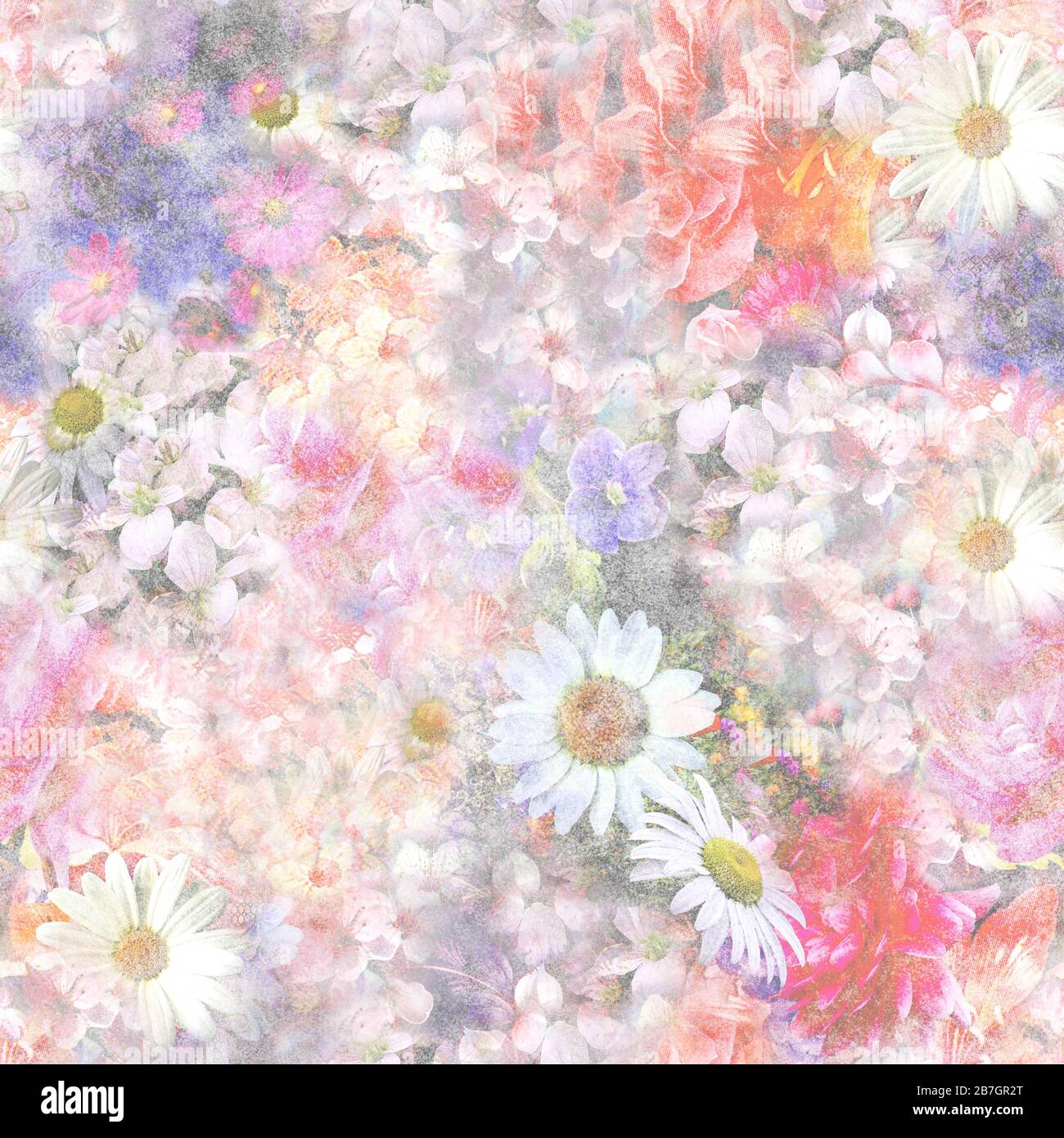 Pastel color flowers.Daisy blossom pattern for fabric or paper print. - illustration Stock Photo