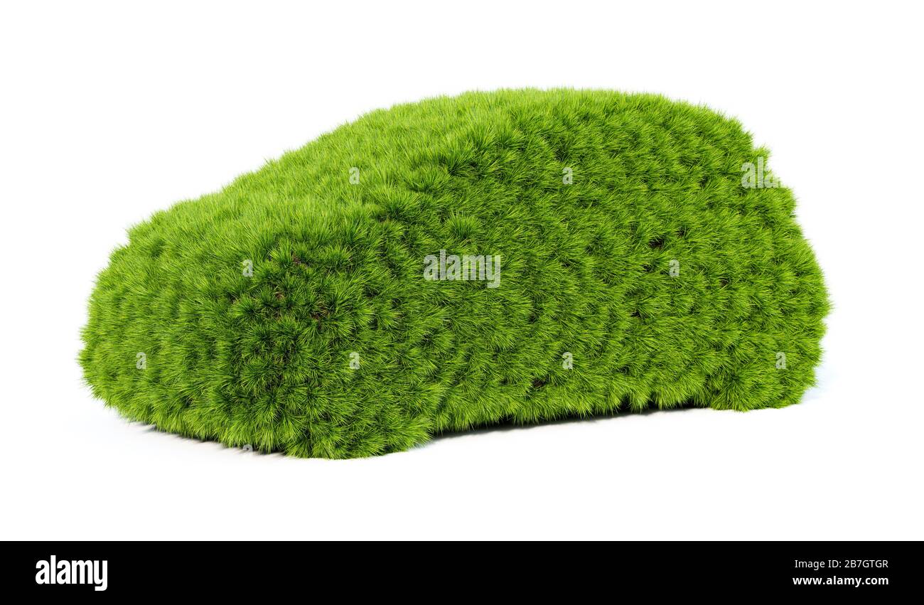 Green energy grass car concept. 3d rendering illustration. Isolated on white background Stock Photo