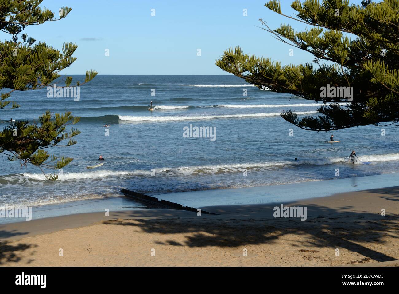 Surfing at Front Beach, Torquay, Victoria, Australia Stock Photo