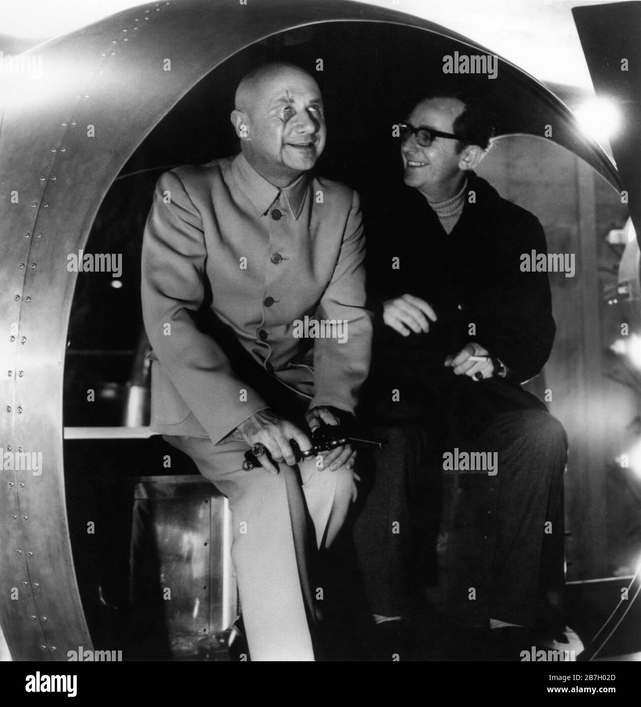 Donald Pleasance In Costume As Ernst Stavro Blofed With Director Lewis Gilbert On Set Candid During Filming On Volcano Set For You Only Live Twice 1967 Director Lewis Gilbert Novel Ian Fleming
