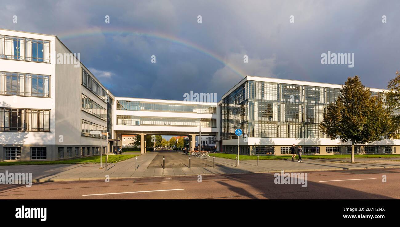 Bauhaus Dessau, Bauhaus building, university, Regenbogen, Dessau-Rosslau, Saxony-Anhalt, Germany Stock Photo